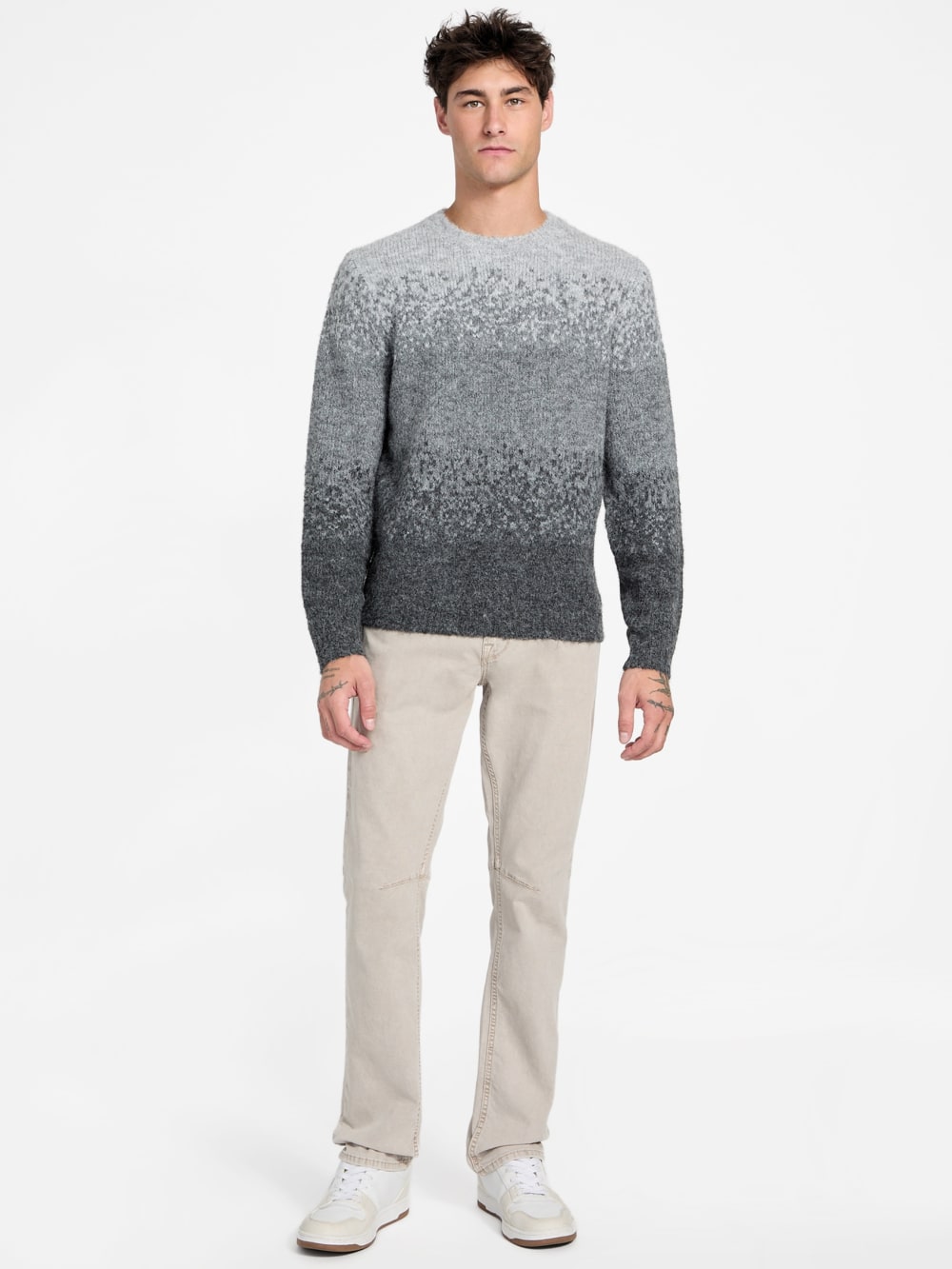 Eco Trey Crewneck Marled Striped Sweater - Guess