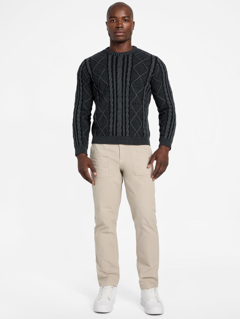 Eco Adrian Crewneck Cable-Knit Sweater - Guess