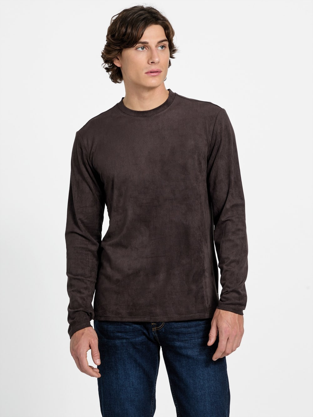 Garrett Knit Faux-Suede Crewneck - Guess