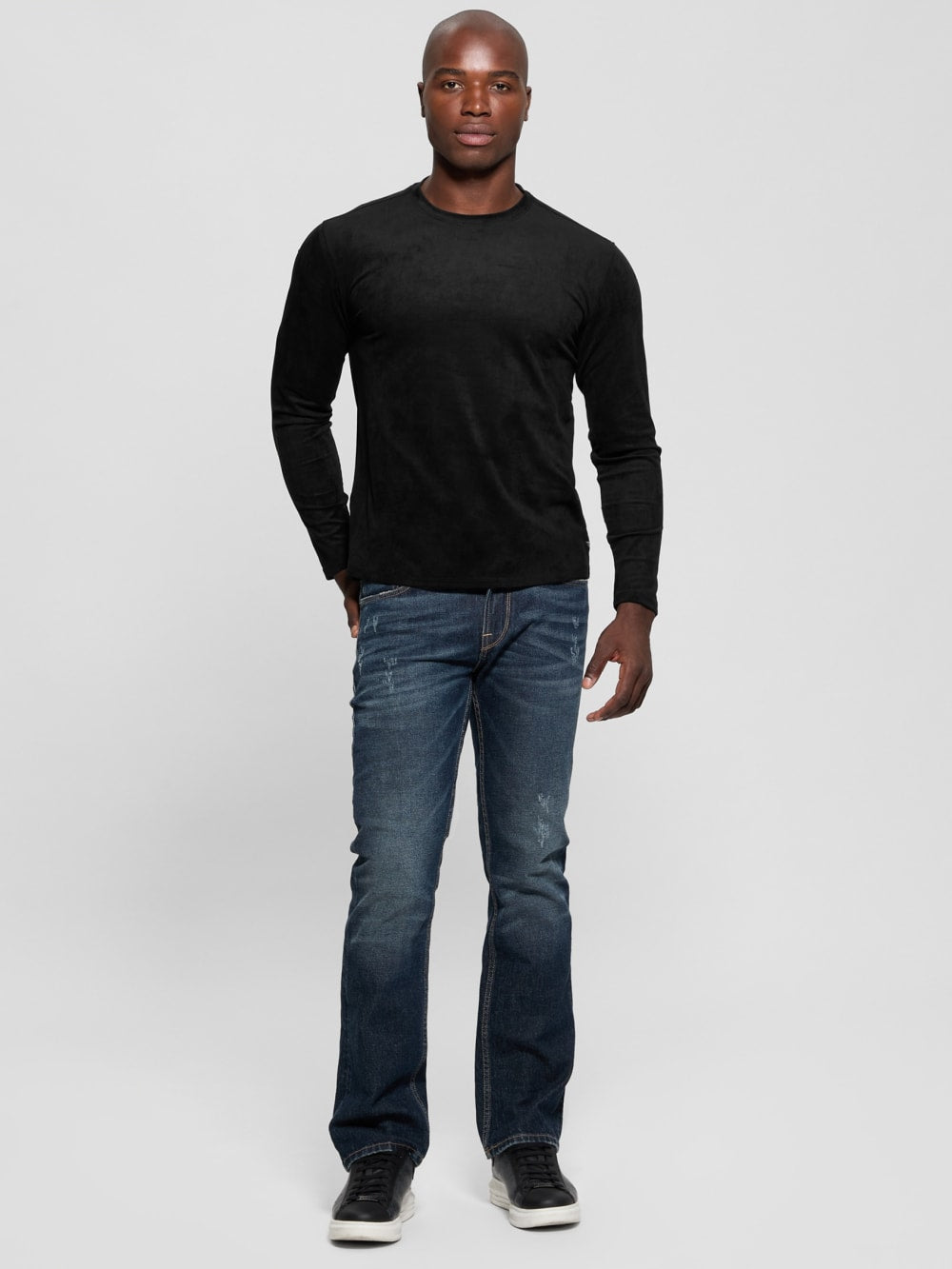 Garrett Knit Faux-Suede Crewneck - Guess