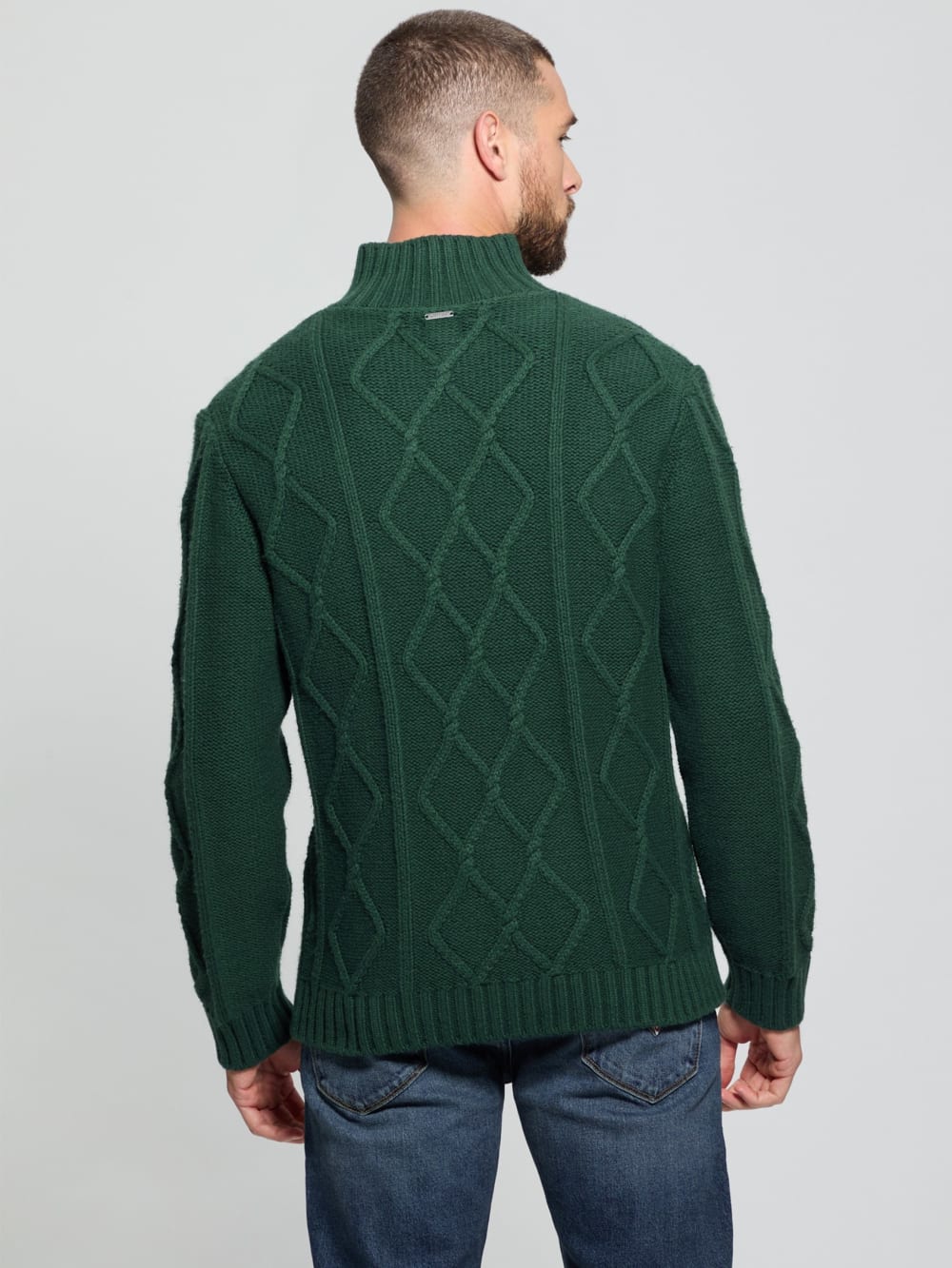 Diamond Cable-Knit Half-Zip Sweater - Guess
