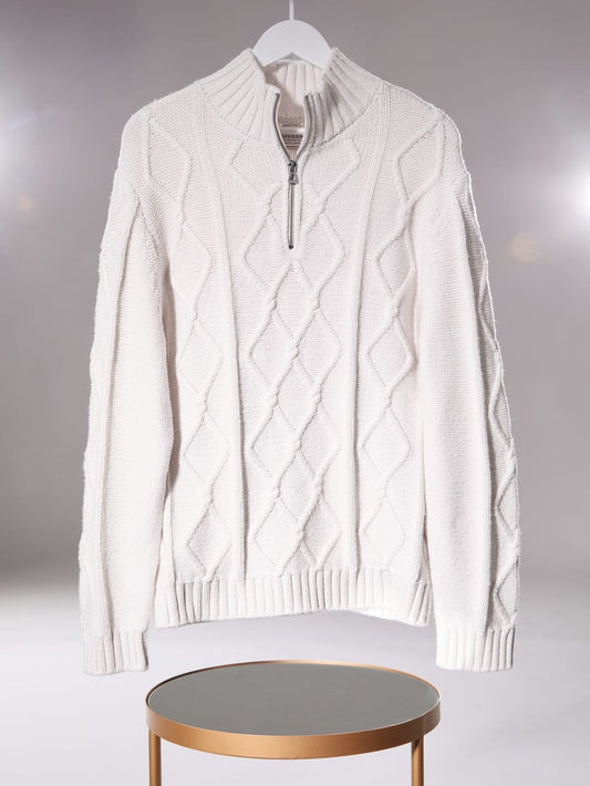 Diamond Cable-Knit Half-Zip Sweater - Guess