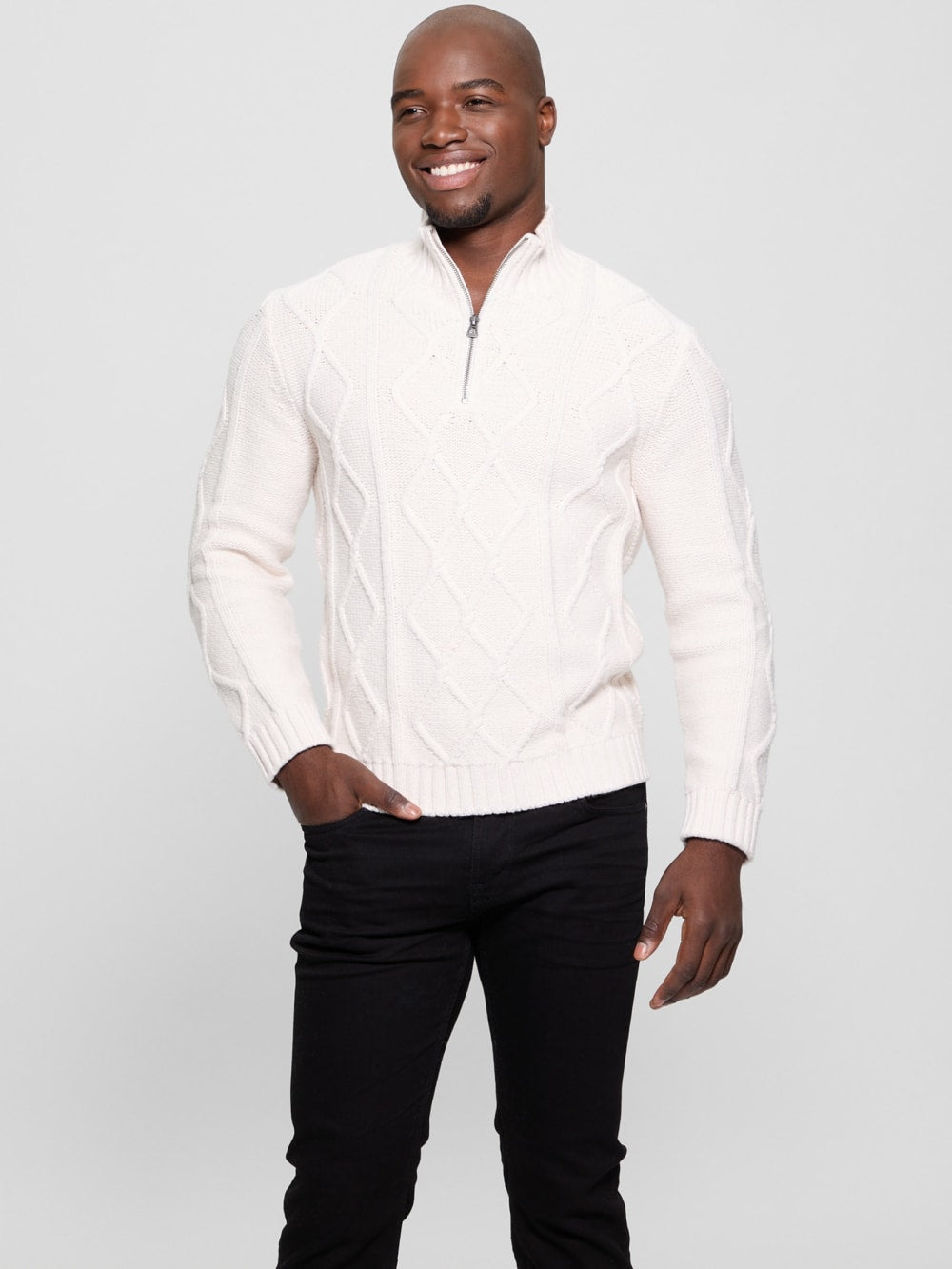 Diamond Cable-Knit Half-Zip Sweater - Guess