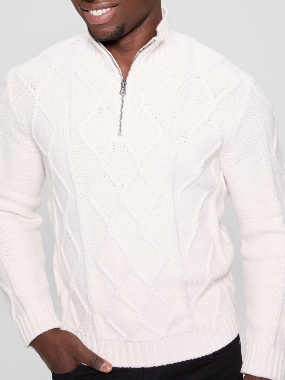 Diamond Cable-Knit Half-Zip Sweater - Guess