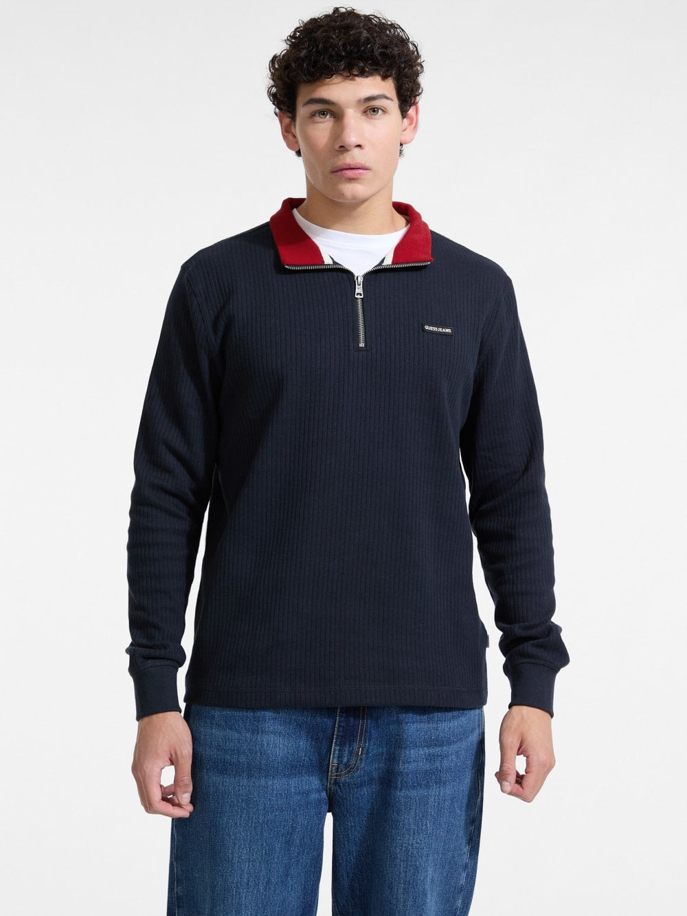 Ribbed Quarter Zip Pullover - Guess
