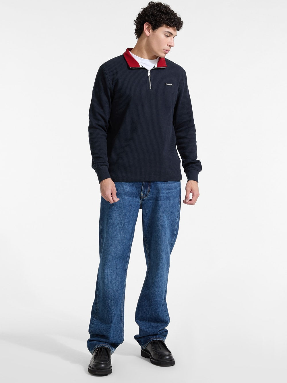 Ribbed Quarter Zip Pullover - Guess