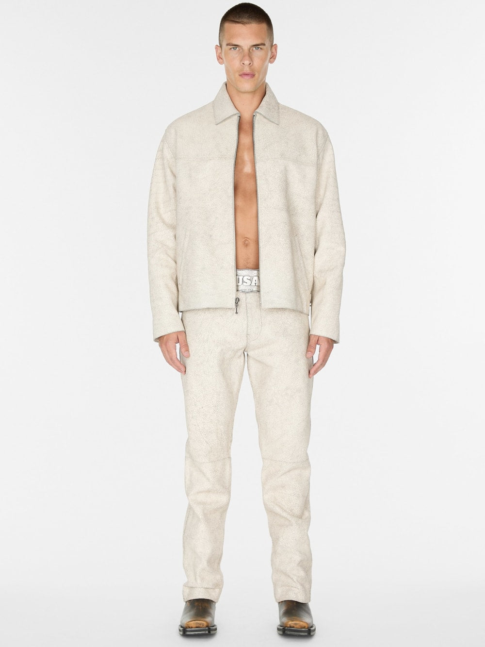 crackle leather zip jacket - Guess
