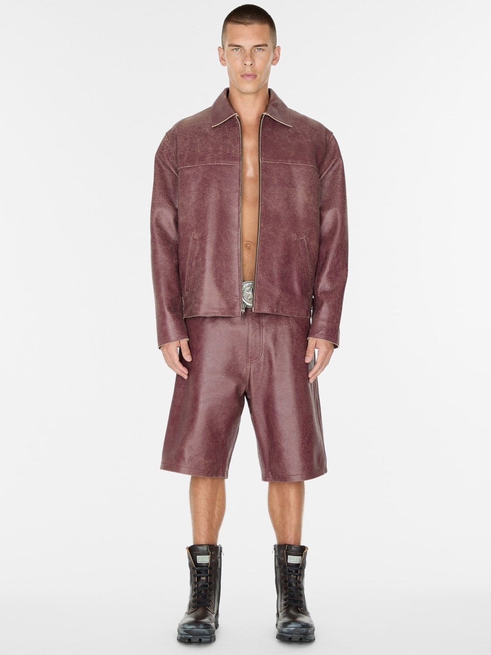 crackle leather zip jacket - Guess