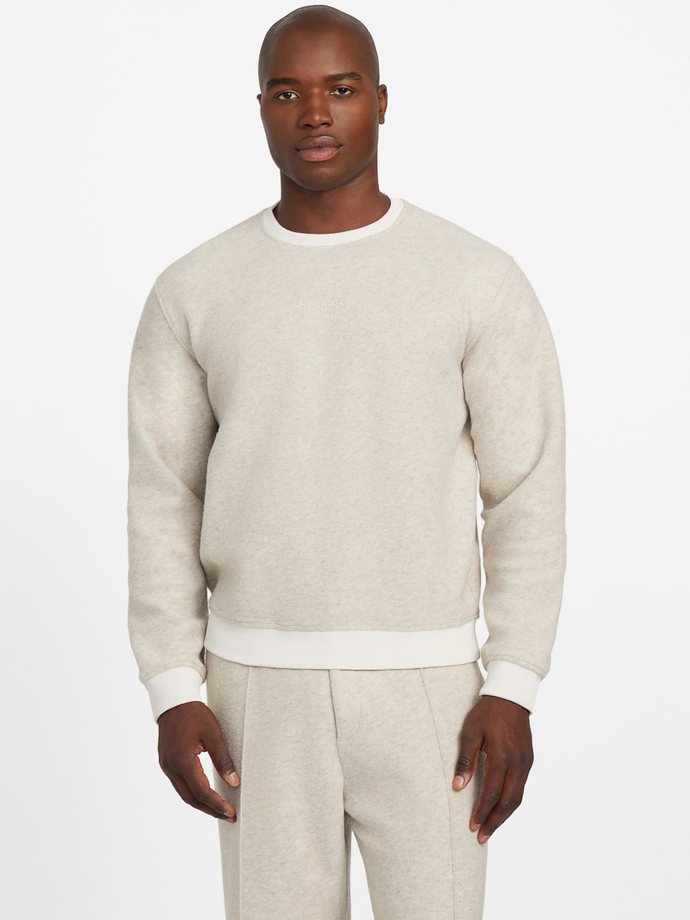 Crewneck Scuba Wool-Blend Melange Sweater - Guess
