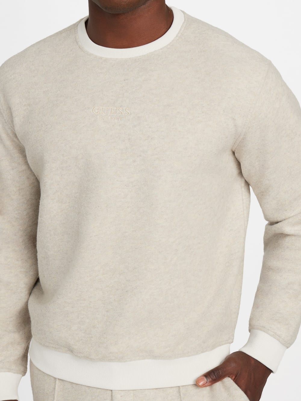 Crewneck Scuba Wool-Blend Melange Sweater - Guess