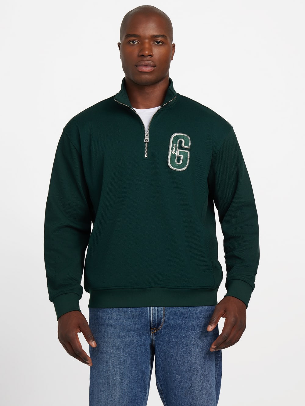 Eco Harris Twill Zip Mock Neck Sweater - Guess