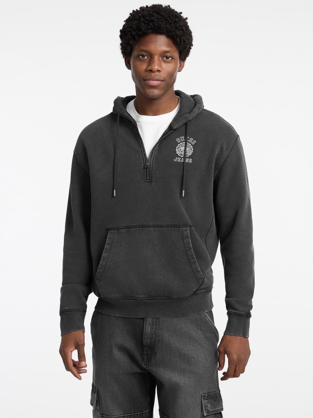 Printed Half-Zip Logo Hoodie - Guess