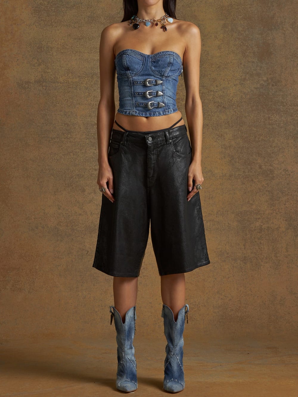 denim buckle bustier - Guess