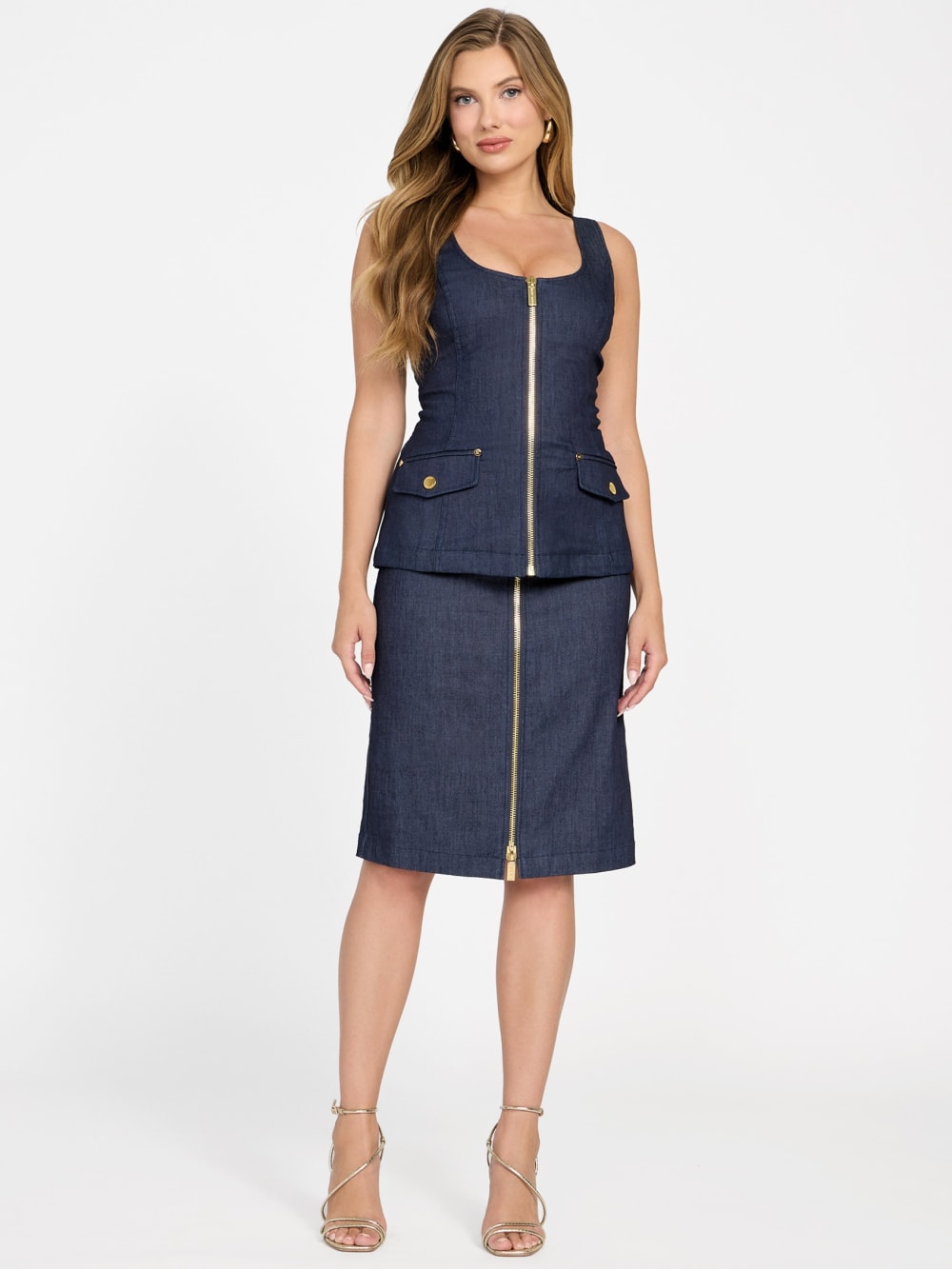Denim Zip Corset Top - Guess