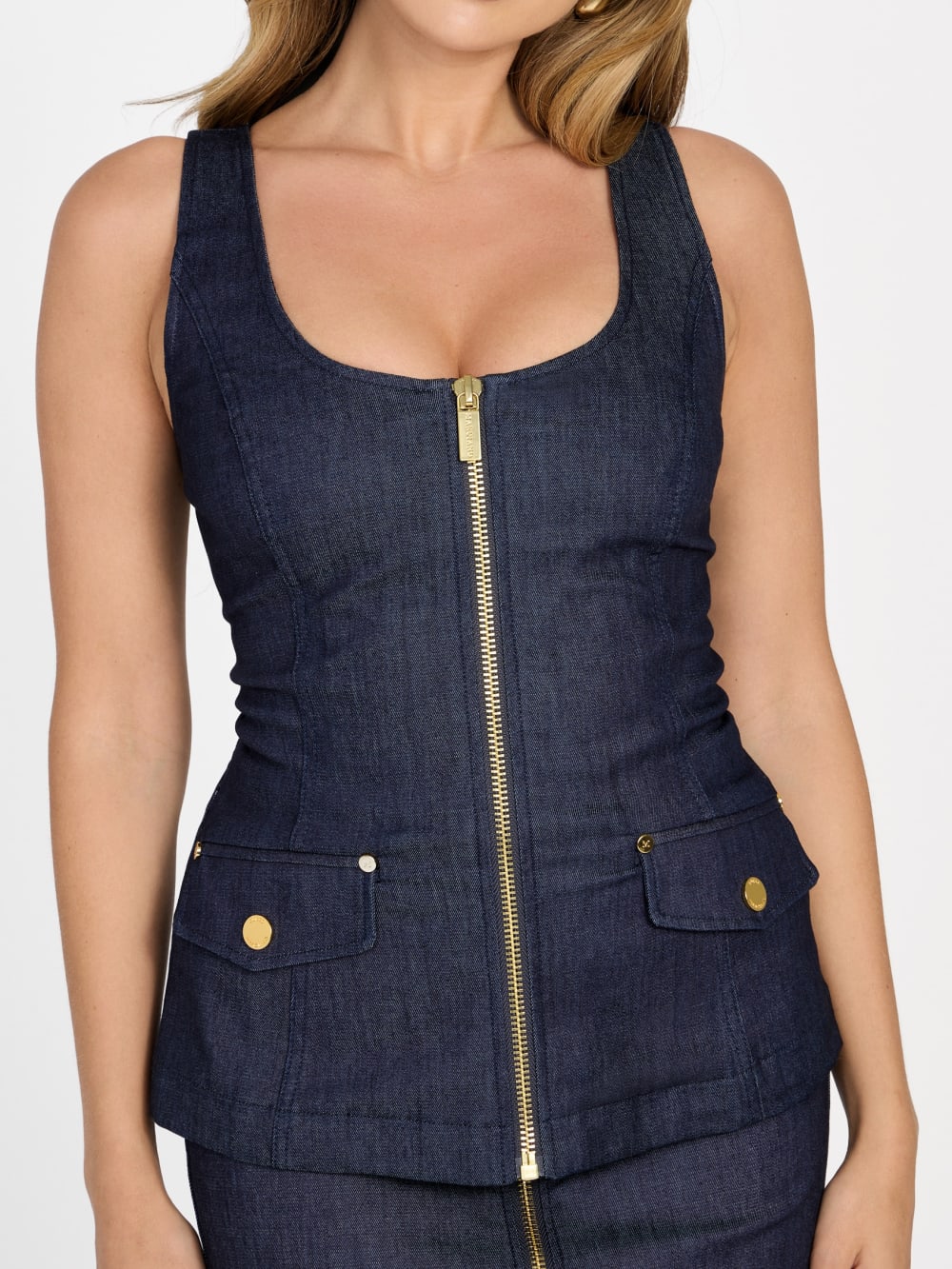 Denim Zip Corset Top - Guess