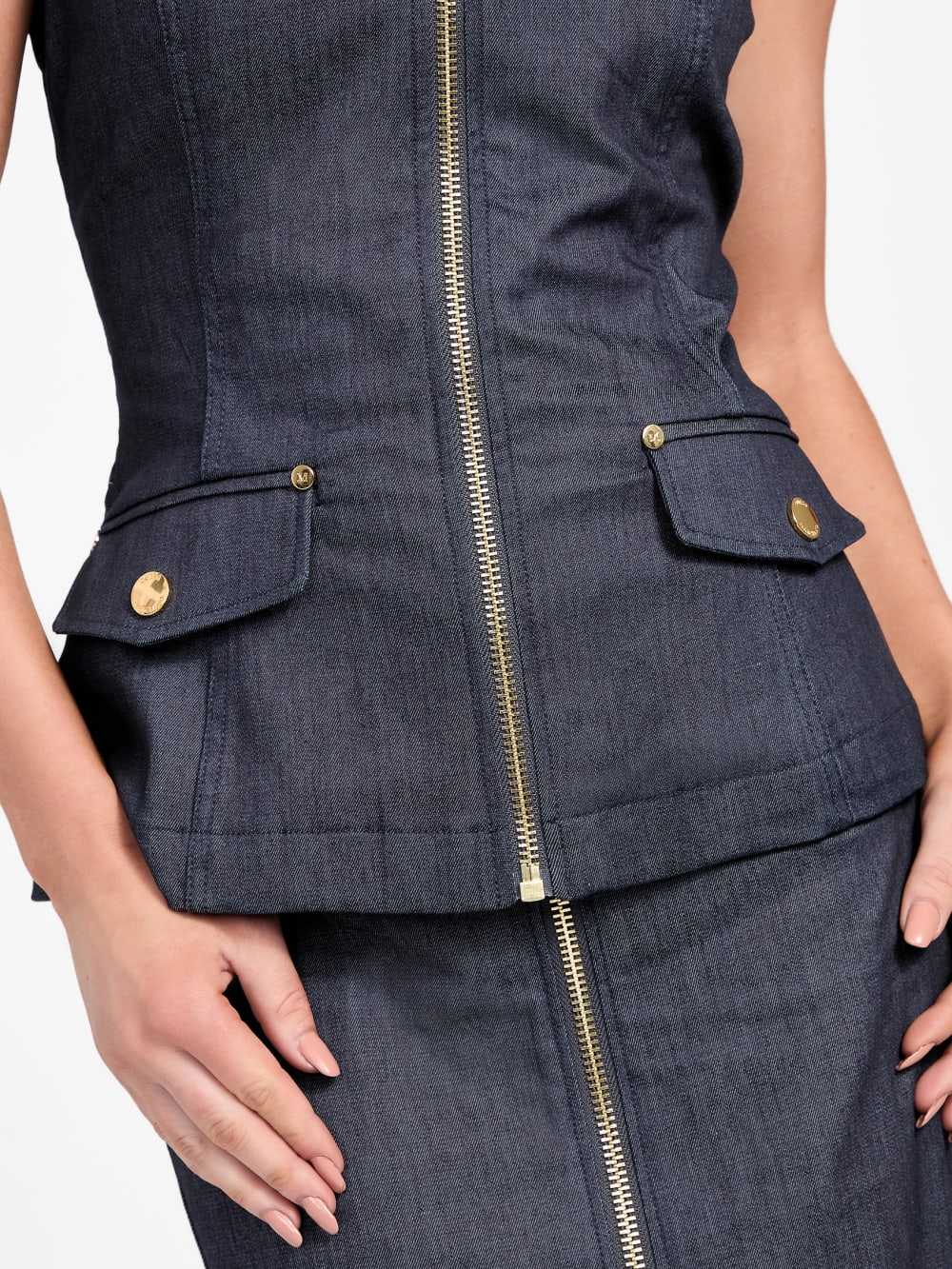 Denim Zip Corset Top - Guess