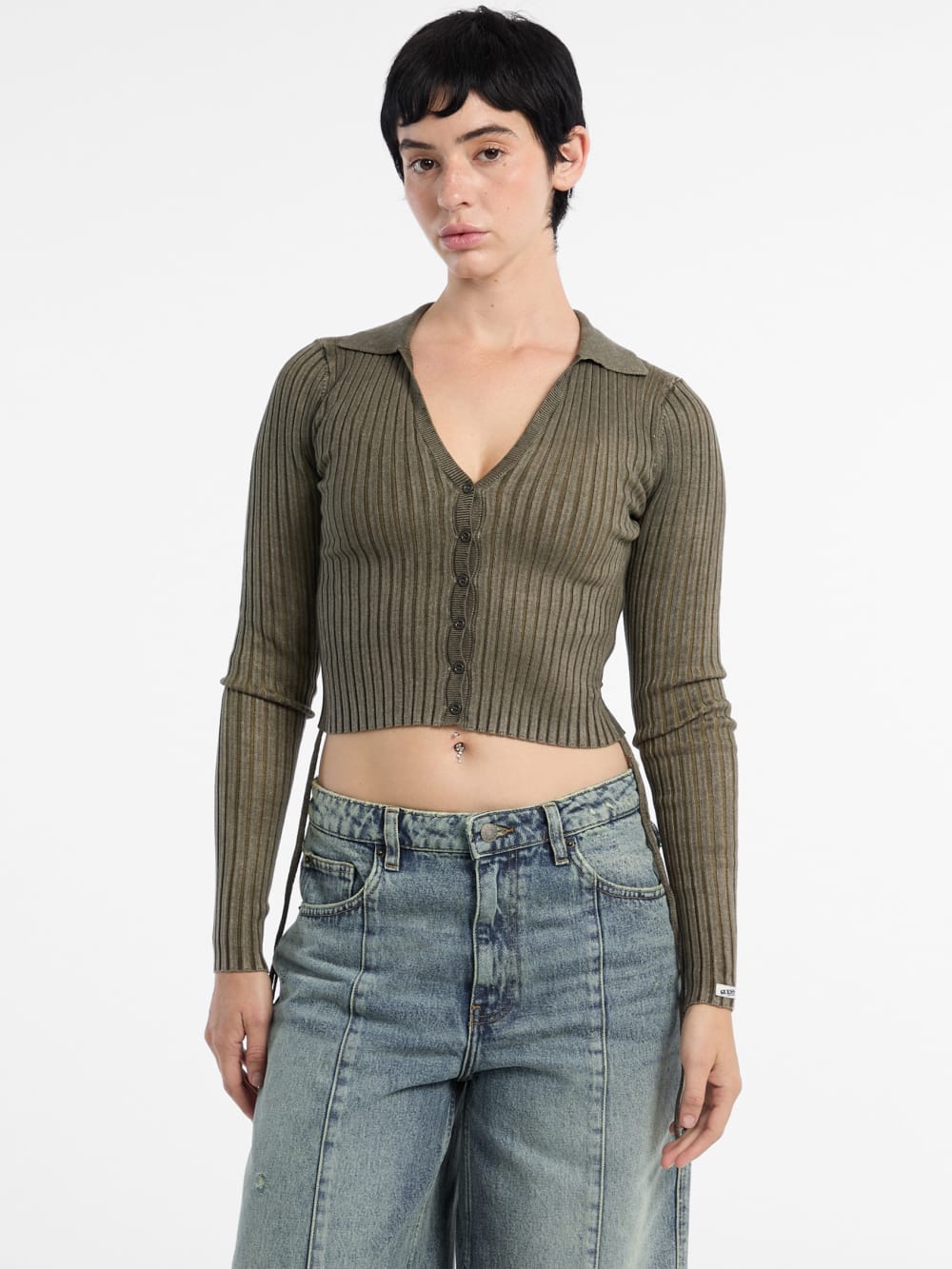 Eco GUESS Originals Shirred Tie Cardigan - Guess