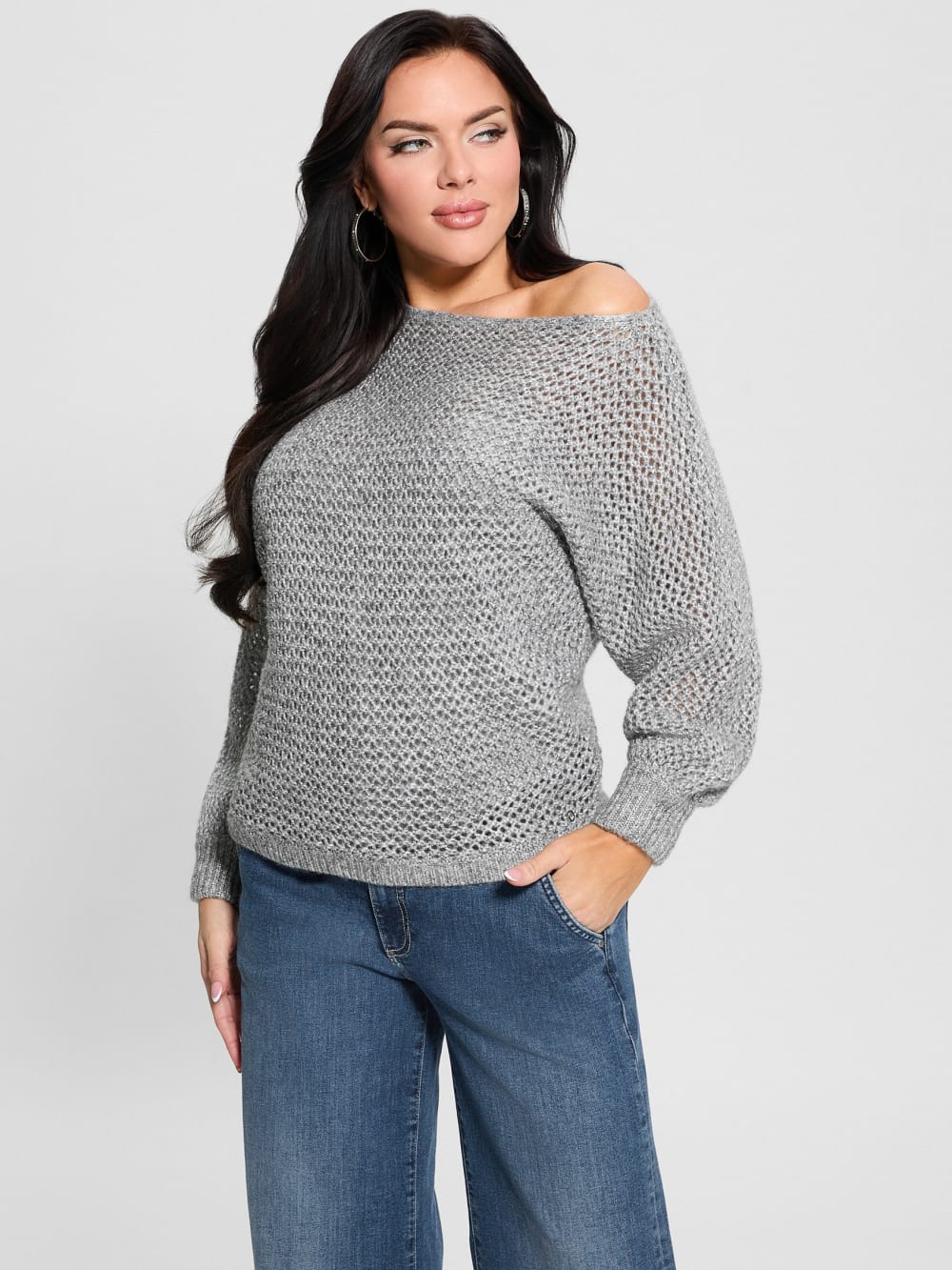 Poa Metallic Off-Shoulder Sweater - Guess