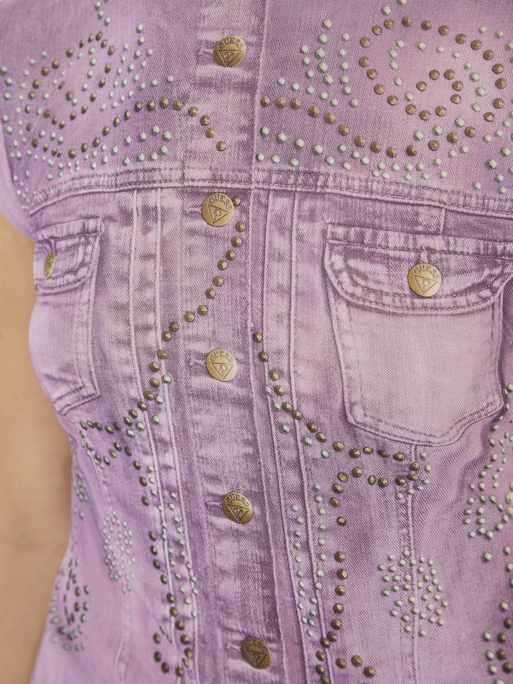 GUESS Originals Printed Stud and Denim Mesh Top - Guess