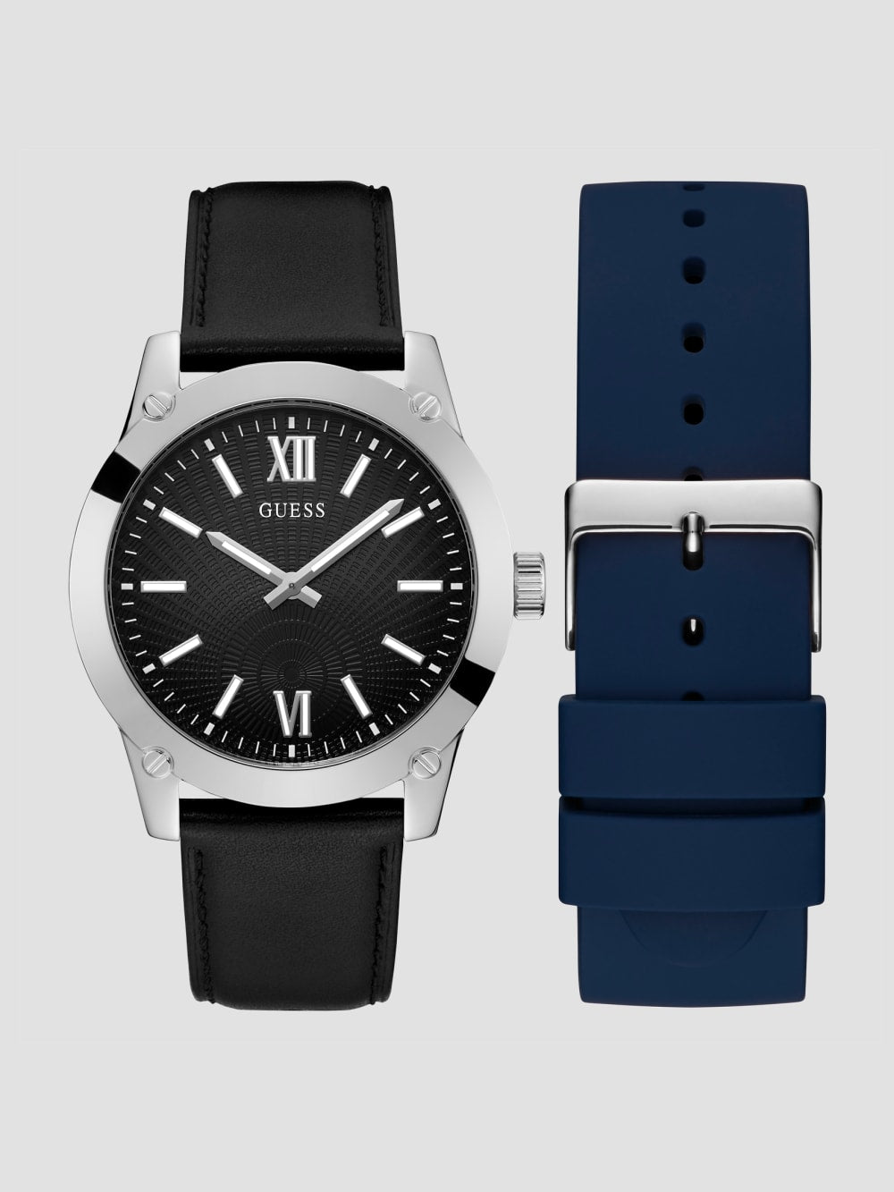 Crescent Silver-Tone Silicon Analog Watch - Guess