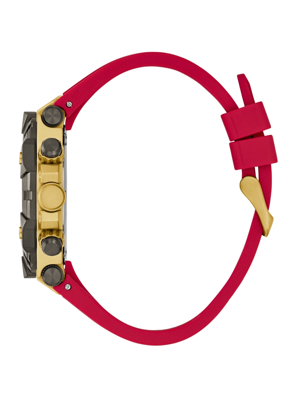 Gold-Tone and Red Silicon Multifunction Watch - Guess