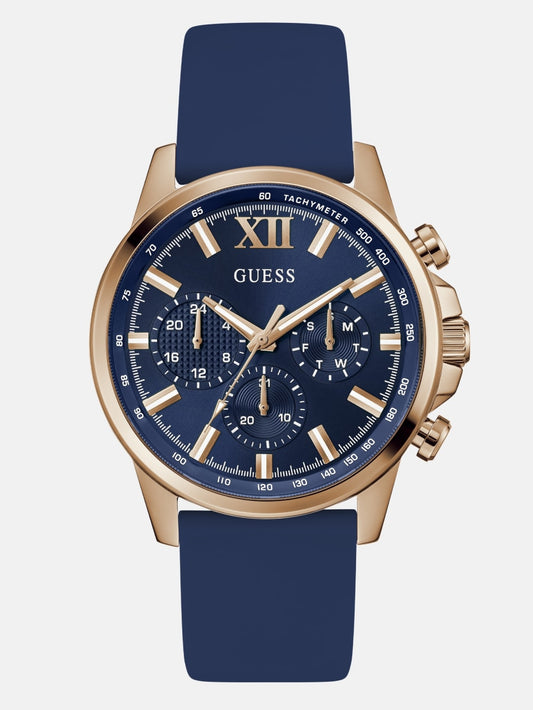 Rose Gold-Tone and Blue Silicone Chronograph Watch - Guess