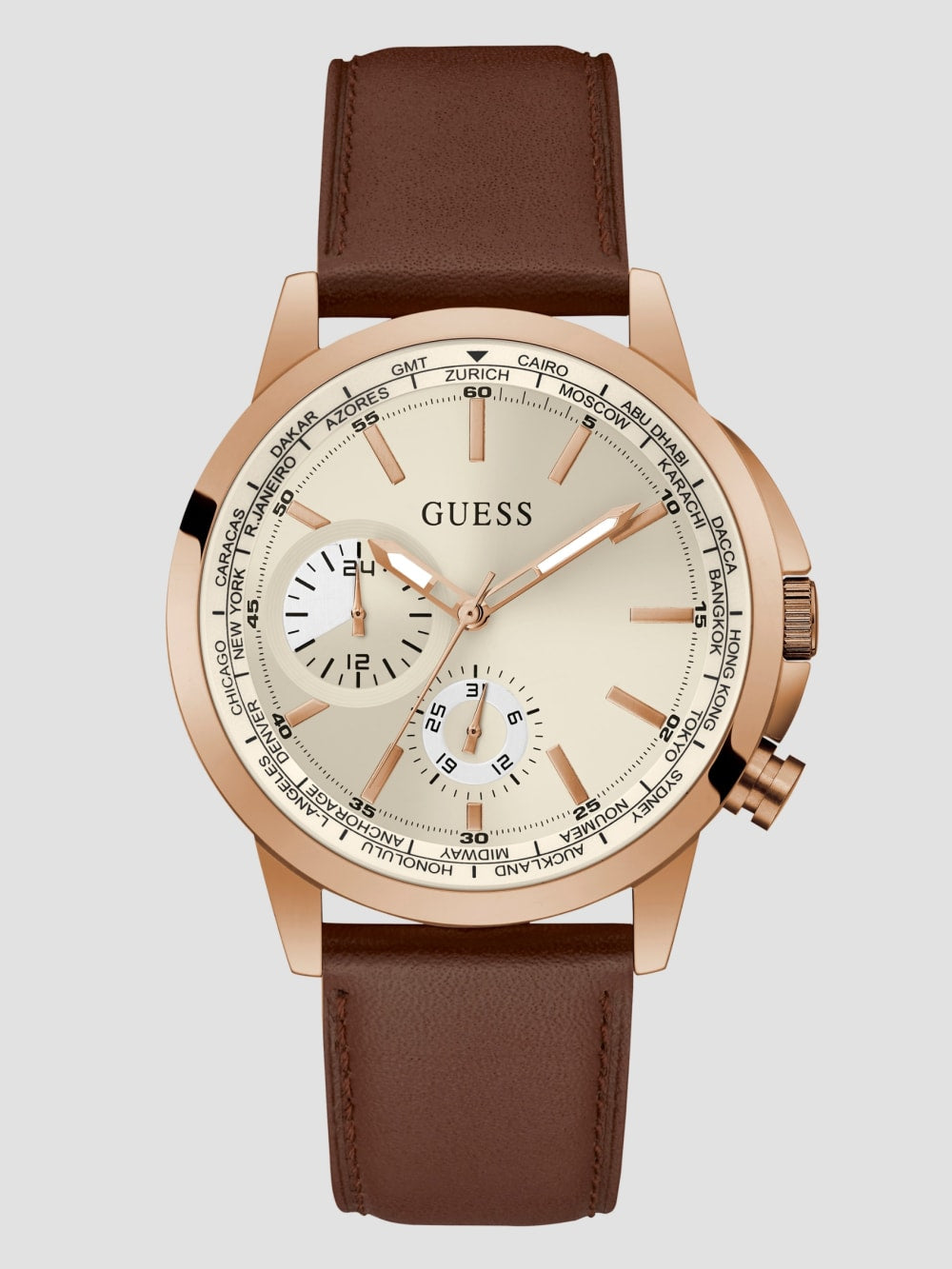 Brown Leather Multifunction Watch - Guess
