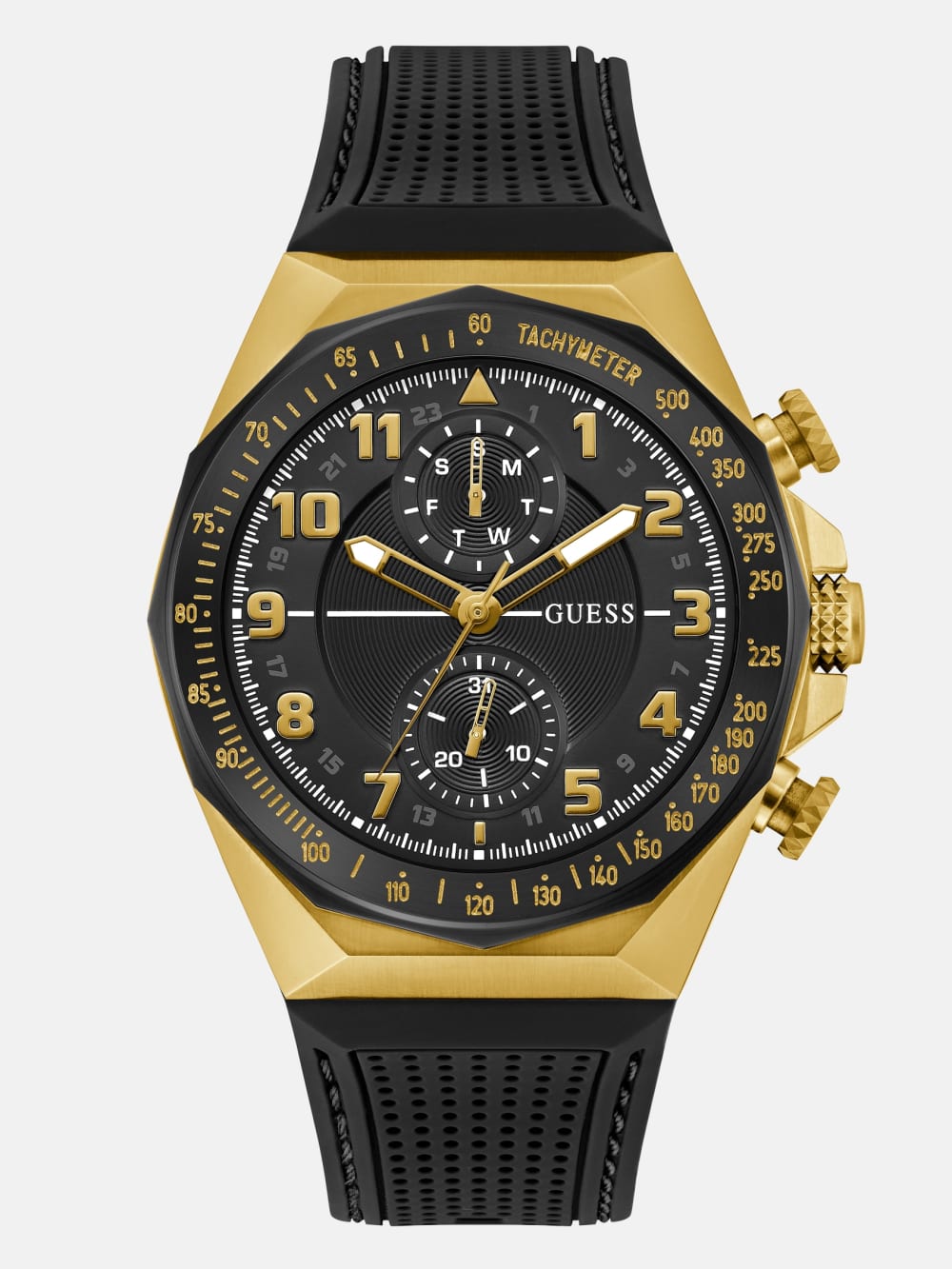 Gold-Tone and Black Silicone Chronograph Watch - Guess