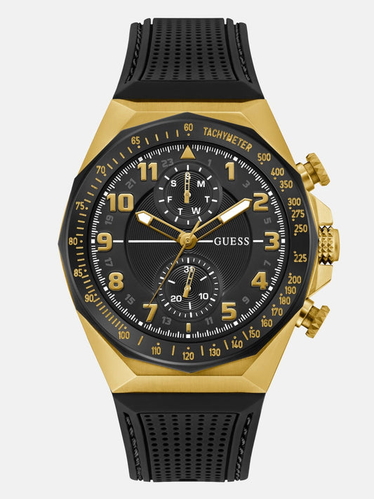 Gold-Tone and Black Silicone Chronograph Watch - Guess
