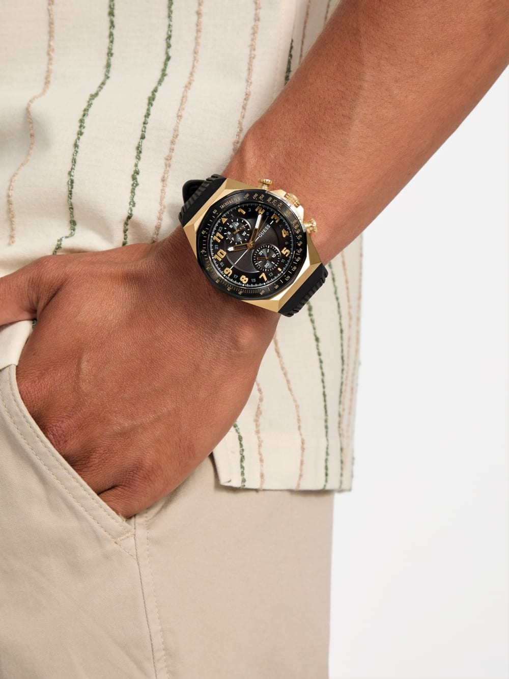 Gold-Tone and Black Silicone Chronograph Watch - Guess