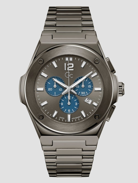 Gc Dark Silver-Tone and Blue Multifunction Watch - Guess