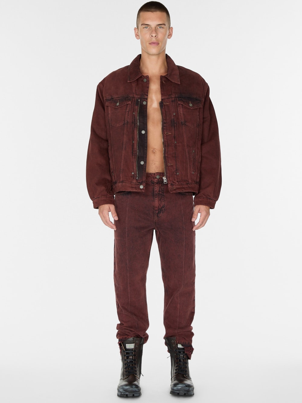 red lined zip-up trucker jacket - Guess