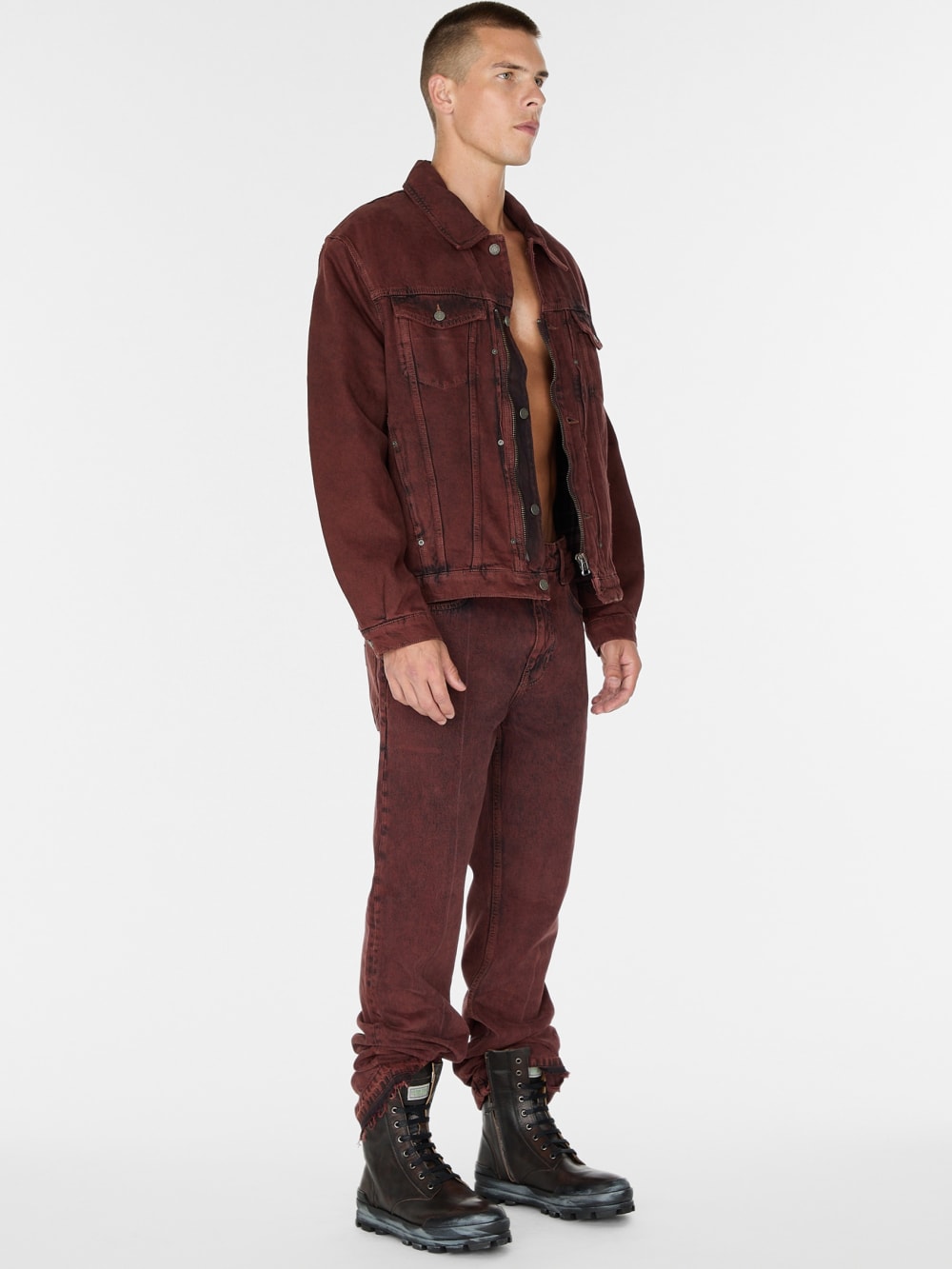 red lined zip-up trucker jacket - Guess
