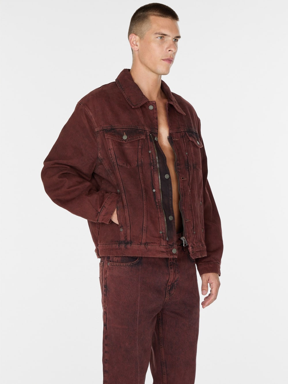 red lined zip-up trucker jacket - Guess