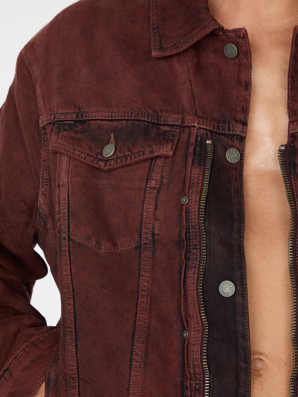 red lined zip-up trucker jacket - Guess