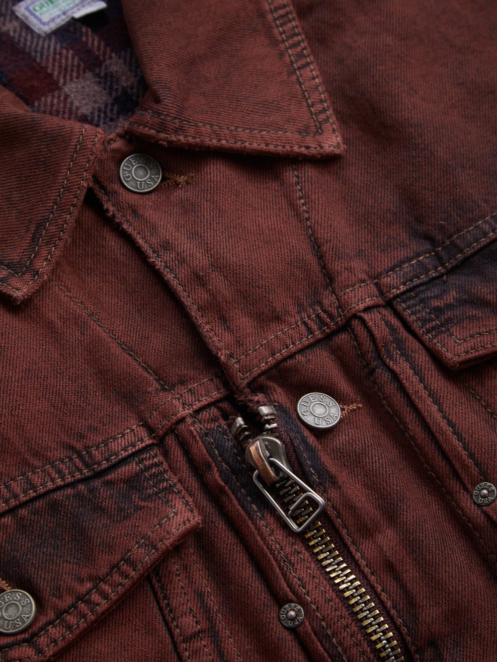 red lined zip-up trucker jacket - Guess