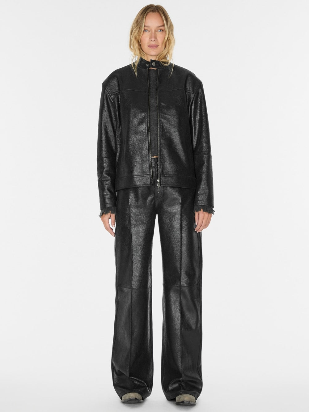 crackled leather moto jacket - Guess