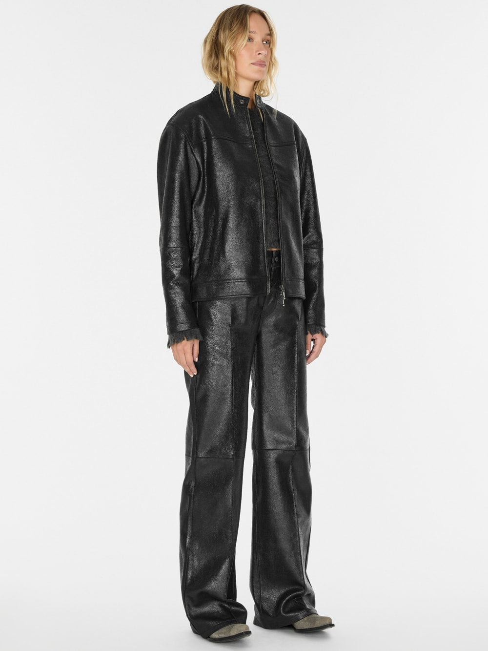 crackled leather moto jacket - Guess