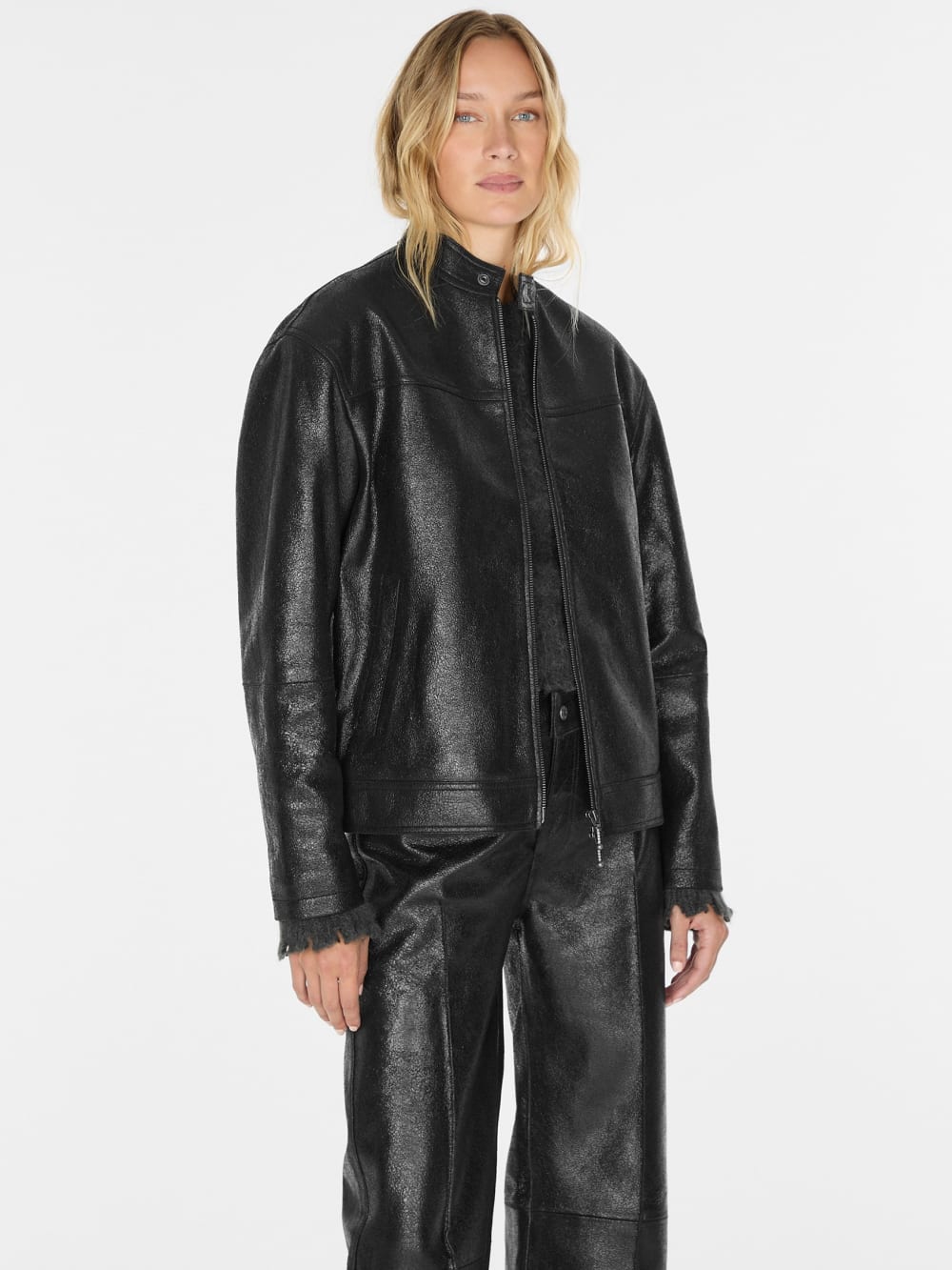 crackled leather moto jacket - Guess