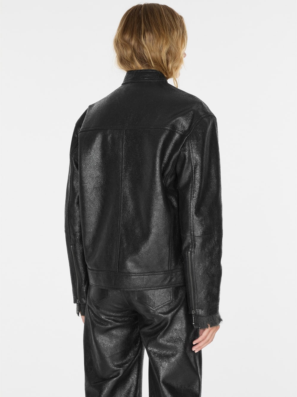 crackled leather moto jacket - Guess