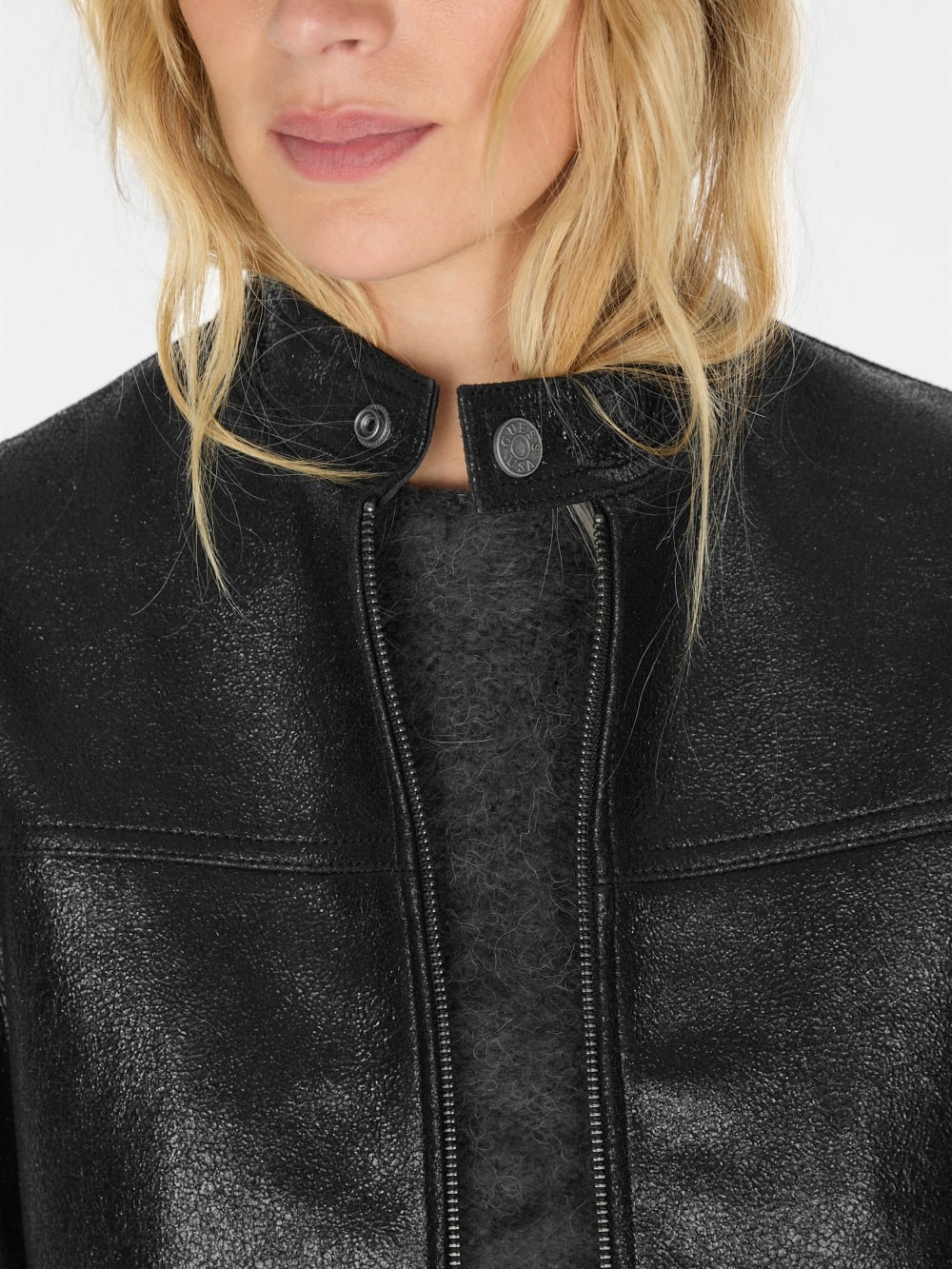 crackled leather moto jacket - Guess