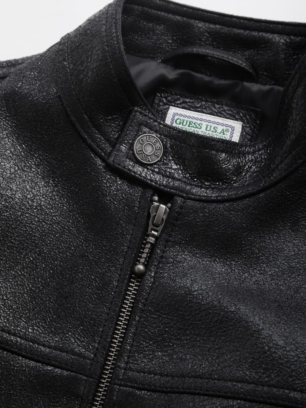 crackled leather moto jacket - Guess