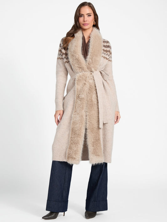 Akilah Faux Fur-Trim Longline Cardigan - Guess