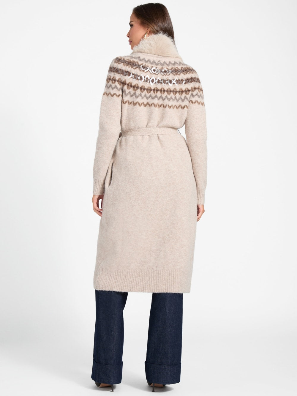 Akilah Faux Fur-Trim Longline Cardigan - Guess
