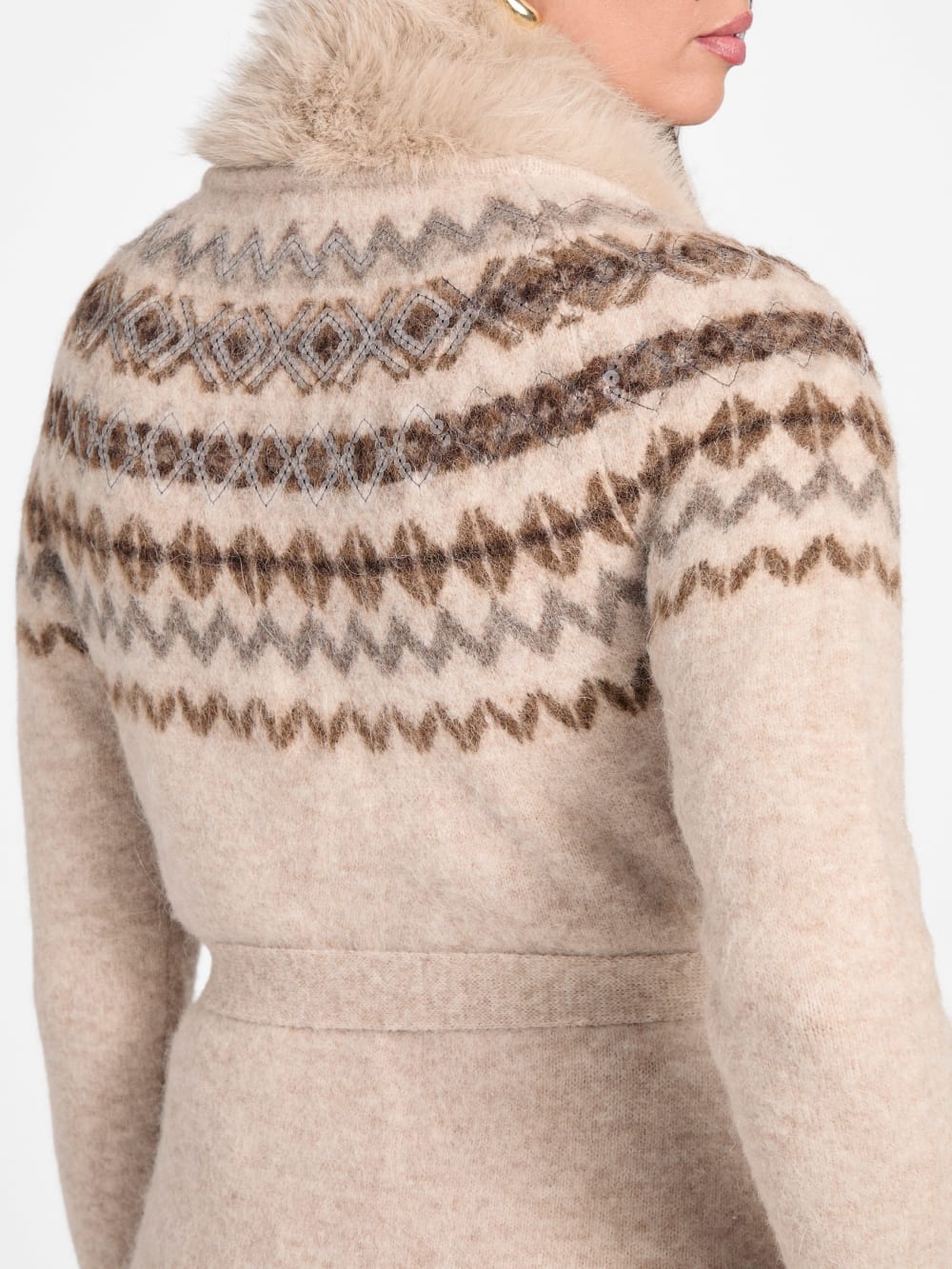 Akilah Faux Fur-Trim Longline Cardigan - Guess
