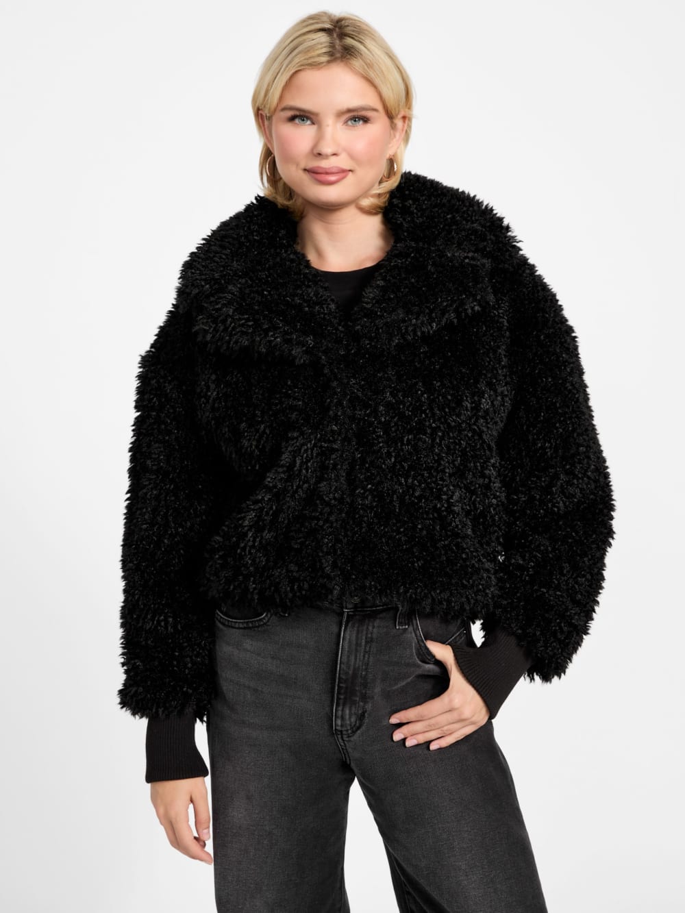 Flavie Teddy Faux-Fur Cropped Jacket - Guess