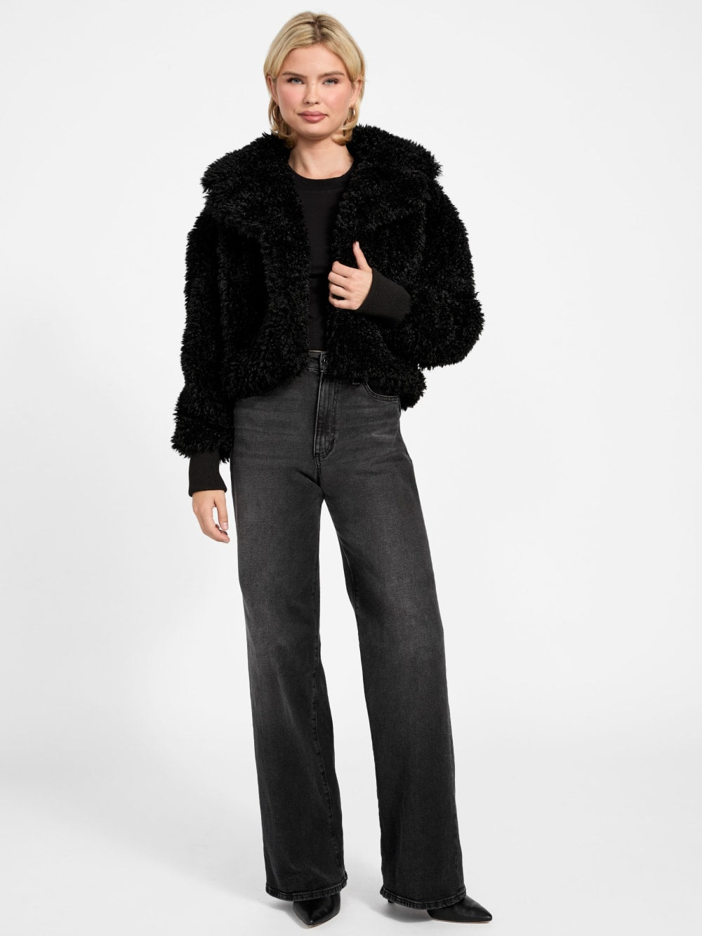 Flavie Teddy Faux-Fur Cropped Jacket - Guess
