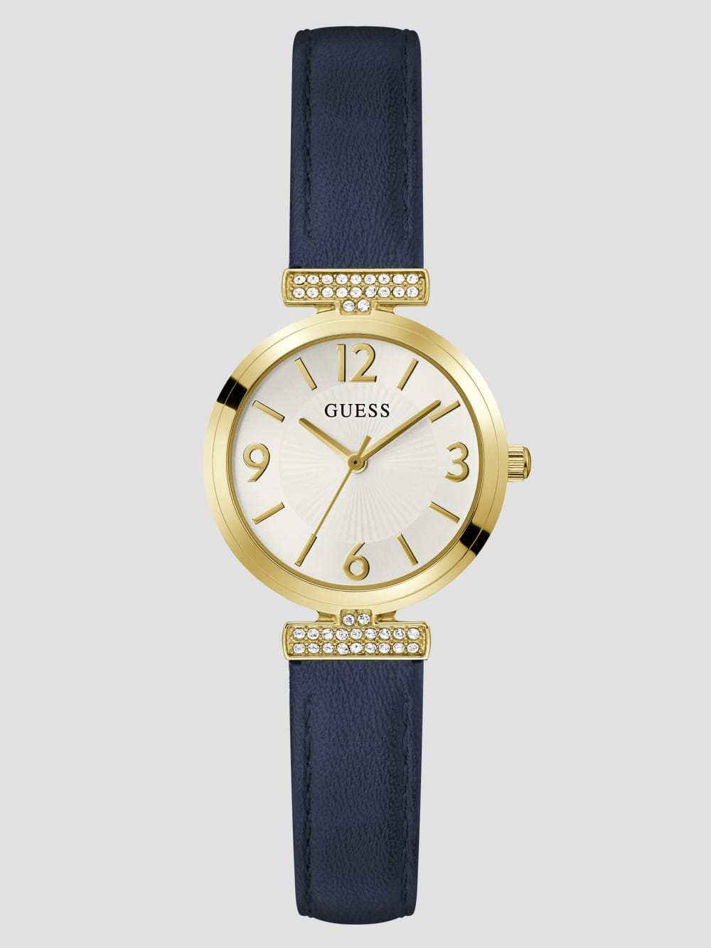 Gold-Tone and Navy Leather Analog Watch - Guess