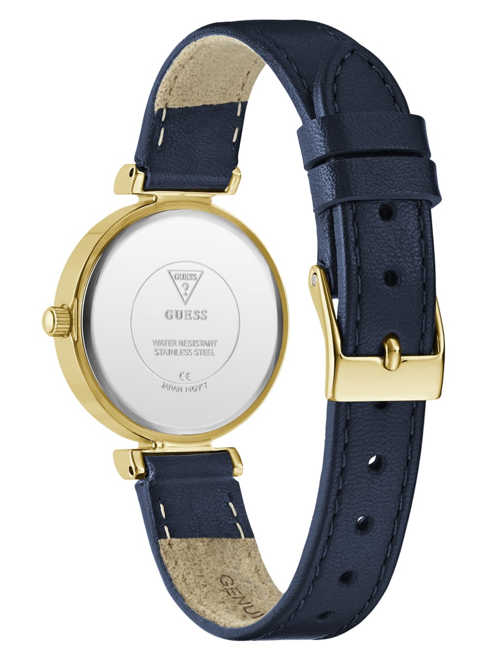 Gold-Tone and Navy Leather Analog Watch - Guess