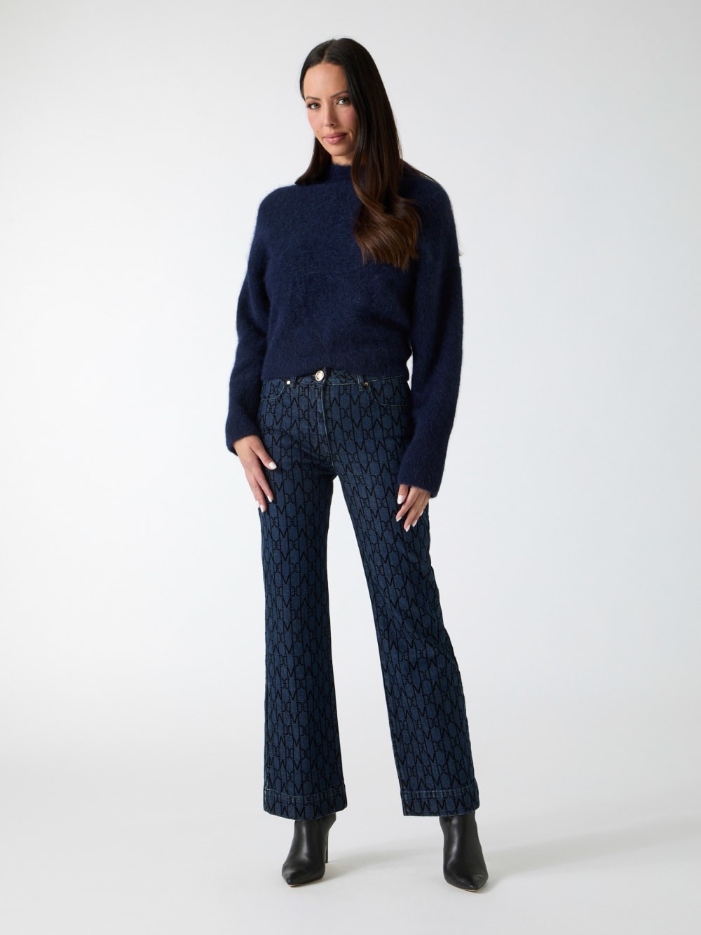 Bea Monogram Print Denim Pant - Guess